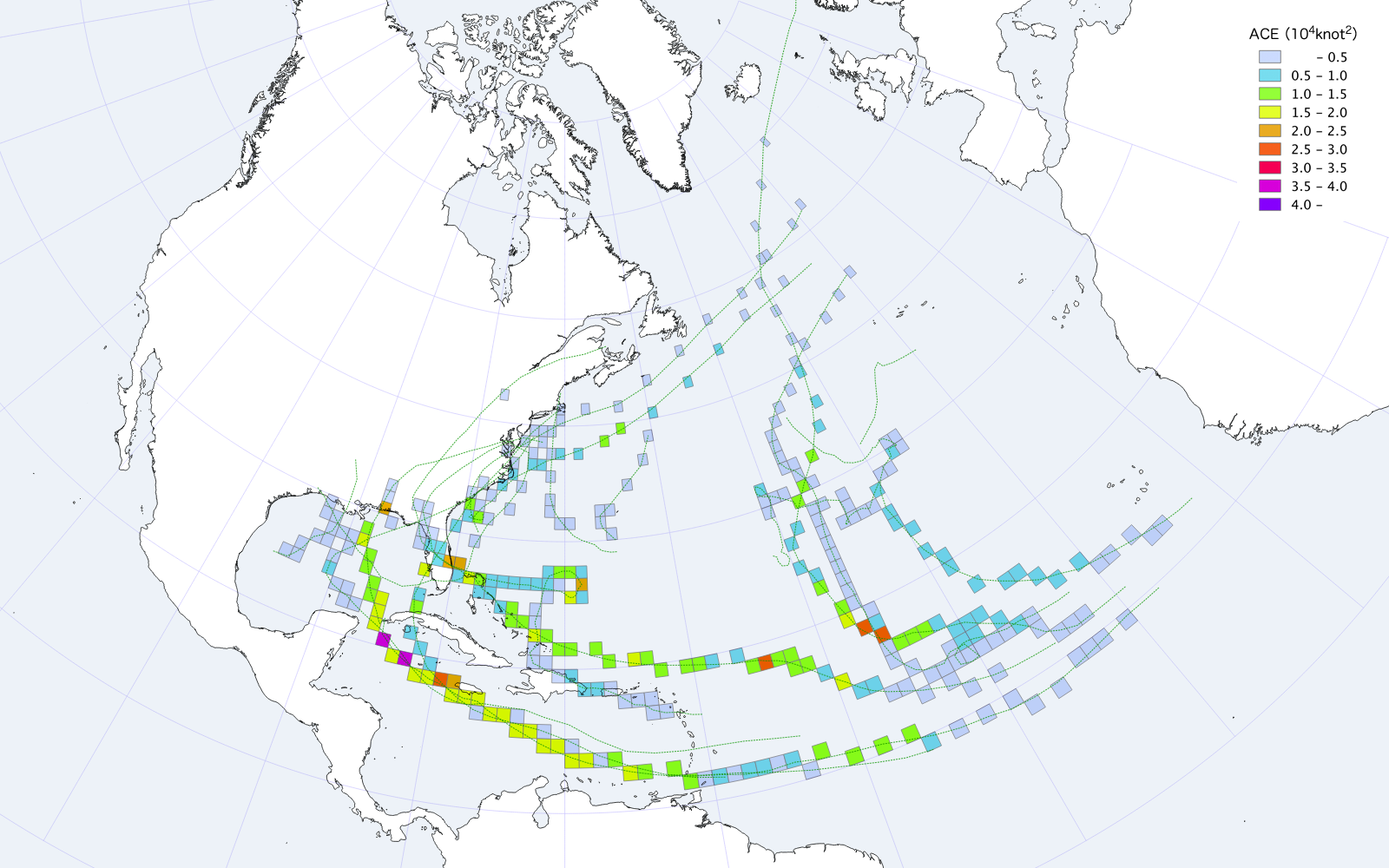 2004年・大西洋ハリケーンACEマップ