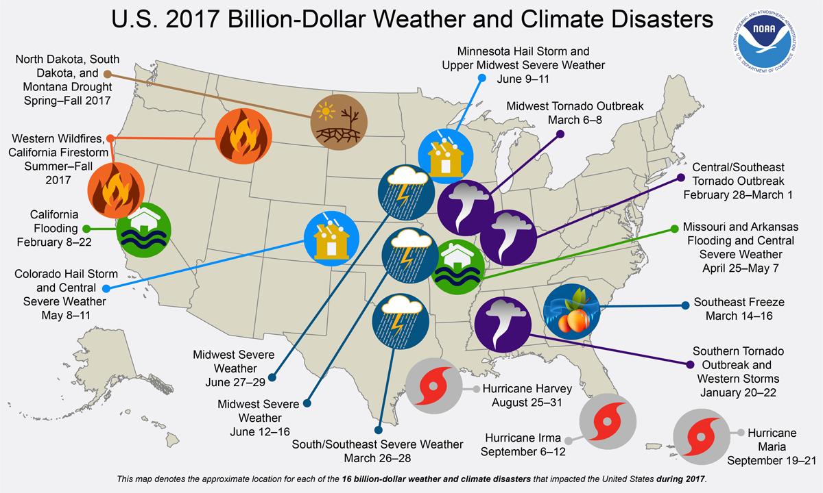 2017年アメリカ甚大自然災害マップ