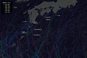 日本に接近上陸した中心気圧が低い台風マップB