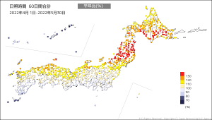 2022年・60日間日照・平年比